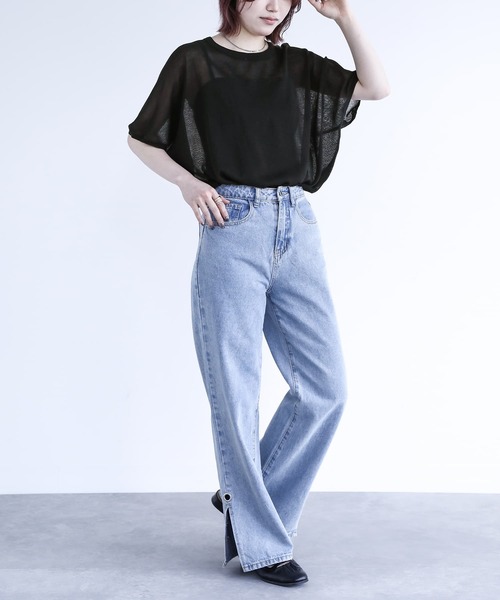 n'OrLABEL（ノアールレーベル）の「【機能素材】『ドルマンシアーニット』（Tシャツ/カットソー・レディース・ライトグレー/グレイッシュブルー/オレンジ/ホワイト系その他/ブラック・FREE）」の7枚目の写真