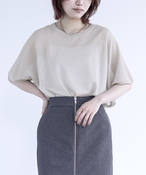 n'OrLABEL（ノアールレーベル）の「【機能素材】『ドルマンシアーニット』（Tシャツ/カットソー・レディース・ライトグレー/グレイッシュブルー/オレンジ/ホワイト系その他/ブラック・FREE）」の16枚目の写真