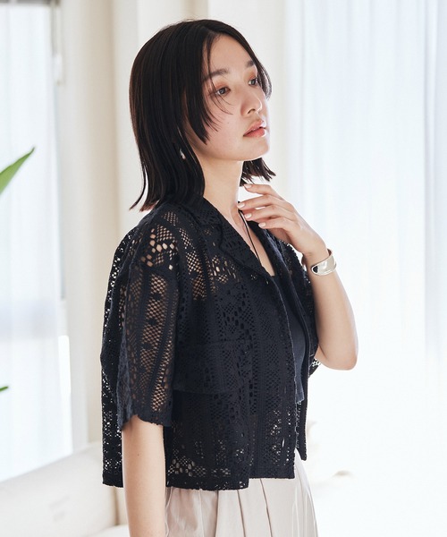 VIS（ビス）の「クロシェ開襟シャツカーディガン（カーディガン/ボレロ・レディース・ブラック/ホワイト系その他5・FREE）」の6枚目の写真