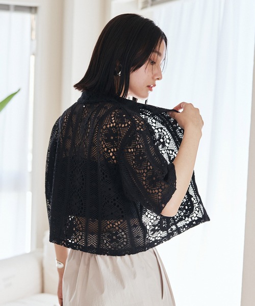 VIS（ビス）の「クロシェ開襟シャツカーディガン（カーディガン/ボレロ・レディース・ブラック/ホワイト系その他5・FREE）」の7枚目の写真