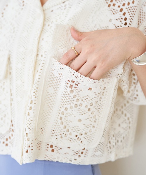 VIS（ビス）の「クロシェ開襟シャツカーディガン（カーディガン/ボレロ・レディース・ブラック/ホワイト系その他5・FREE）」の22枚目の写真