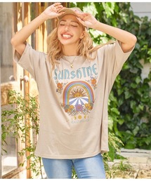 anap mimpi | SUN＆FLOWERプリント 半袖 ビッグ Tシャツ(Tシャツ/カットソー)