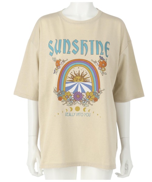 anap mimpi(アナップミンピ)の「SUN&FLOWERプリント 半袖 ビッグ Tシャツ(Tシャツ/カットソー・レディース・ホワイト/ブラック/グレイッシュベージュ・FREE)」の18枚目の写真