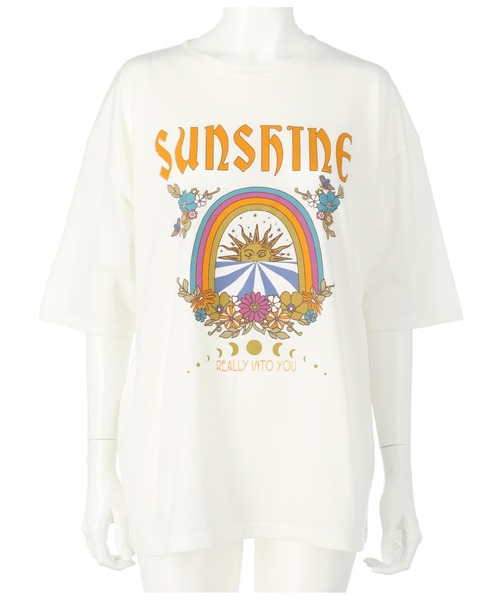 anap mimpi(アナップミンピ)の「SUN&FLOWERプリント 半袖 ビッグ Tシャツ(Tシャツ/カットソー・レディース・ホワイト/ブラック/グレイッシュベージュ・FREE)」の16枚目の写真