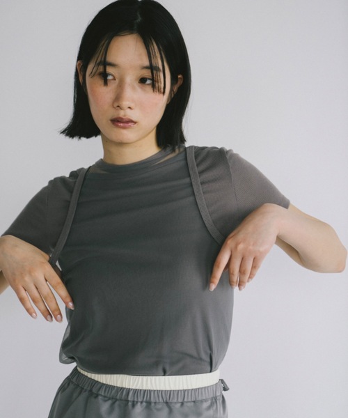 duei(デュイ)の「チュールタンクセットTシャツ / セパレート可能(Tシャツ/カットソー・レディース・ブラック/グレー/ホワイト・FREE)」の2枚目の写真