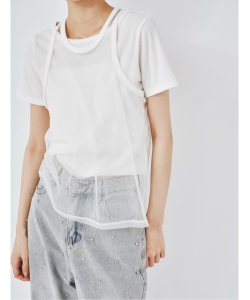 duei(デュイ)の「チュールタンクセットTシャツ / セパレート可能(Tシャツ/カットソー・レディース・ブラック/グレー/ホワイト・FREE)」の1枚目の写真