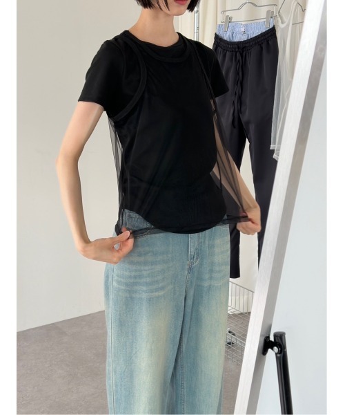 duei(デュイ)の「チュールタンクセットTシャツ / セパレート可能(Tシャツ/カットソー・レディース・ブラック/グレー/ホワイト・FREE)」の6枚目の写真