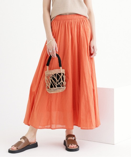 saloon(サルーン)の「SALOON(サルーン)/コットンボイルパネルスカート【手洗い可】ロング丈(スカート・レディース・ブラック/マルチ/オレンジ・FREE)」の1枚目の写真