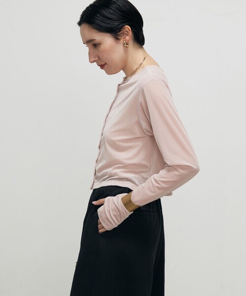 NOLLEY’S（ノーリーズ）の「シアーベロア2WAYカーディガン（カーディガン/ボレロ・レディース・ベビーピンク/ネイビー/ブラック・FREE）」の14枚目の写真