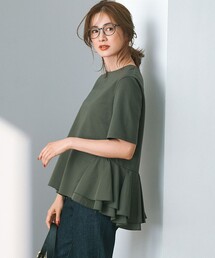 23区 | 【洗える】コットンポンチコンビジャージー ペプラム カットソー(Tシャツ/カットソー)