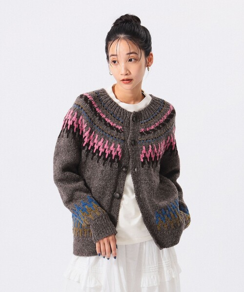 BEAMS BOY（ビームスボーイ）の「ハンド ノルディック カーディガン（カーディガン/ボレロ・レディース・ブラウン/オフホワイト・ONE SIZE）」の5枚目の写真