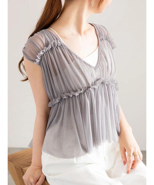 Te chichi（テチチ）の「2WAYチュールティアードレイヤートップス（シャツ/ブラウス・レディース・ブラウン/グレー/ブラック・F）」の2枚目の写真