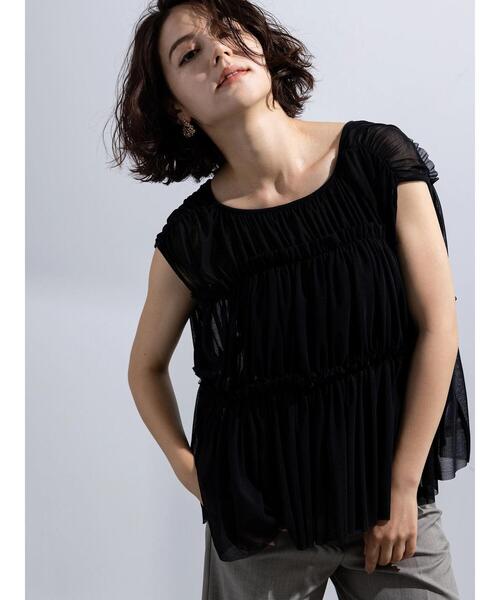 Te chichi（テチチ）の「2WAYチュールティアードレイヤートップス（シャツ/ブラウス・レディース・ブラウン/グレー/ブラック・F）」の4枚目の写真