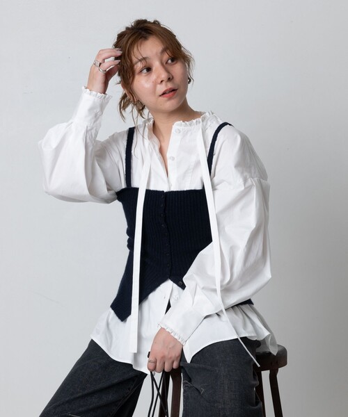 FREAK'S STORE（フリークスストア）の「マルチWAYボタンニットビスチェ/ニットキャミ（ニット/セーター・レディース・ネイビー/ライトグレー・ﾌﾘ-）」の10枚目の写真