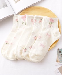 Lace Ladies（レースレディース）の「【5足セット】 リボン フラワー リブ ショート ソックス（ソックス/靴下）」