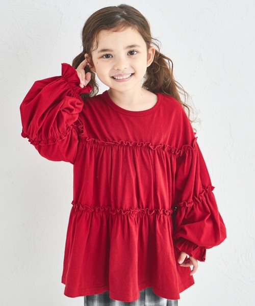 pairmanon（ペアマノン）の「【綿100%】メロー カットソー ティアード 長袖チュニック（Tシャツ/カットソー・キッズ・オリーブ/ブラック/ベージュ/ピンク/ブルー系その他/ピンク系その他/ベージュ系その他/ブルー/レッド系その他/ピンク系その他2/ブラウン/ブラック系その他/グリーン/オフホワイト/ピンク系その他3・100/90/110/120/140/150/130）」の15枚目の写真