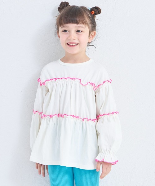 pairmanon（ペアマノン）の「【綿100%】メロー カットソー ティアード 長袖チュニック（Tシャツ/カットソー・キッズ・オリーブ/ブラック/ベージュ/ピンク/ブルー系その他/ピンク系その他/ベージュ系その他/ブルー/レッド系その他/ピンク系その他2/ブラウン/ブラック系その他/グリーン/オフホワイト/ピンク系その他3・100/90/110/120/140/150/130）」の2枚目の写真