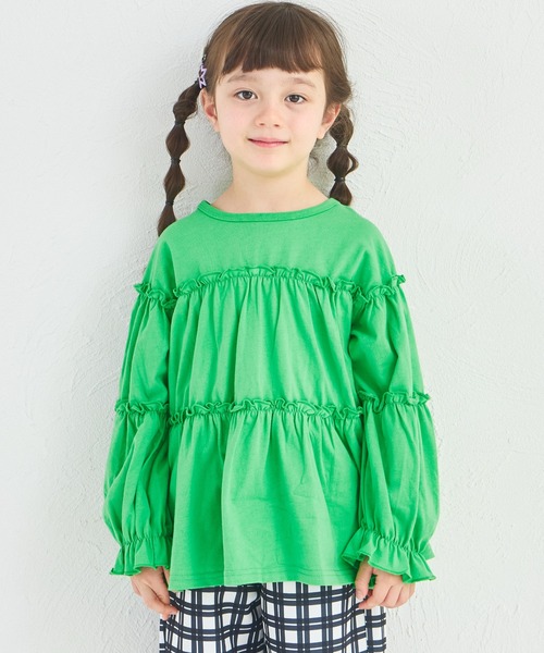 pairmanon（ペアマノン）の「【綿100%】メロー カットソー ティアード 長袖チュニック（Tシャツ/カットソー・キッズ・オリーブ/ブラック/ベージュ/ピンク/ブルー系その他/ピンク系その他/ベージュ系その他/ブルー/レッド系その他/ピンク系その他2/ブラウン/ブラック系その他/グリーン/オフホワイト/ピンク系その他3・100/90/110/120/140/150/130）」の9枚目の写真