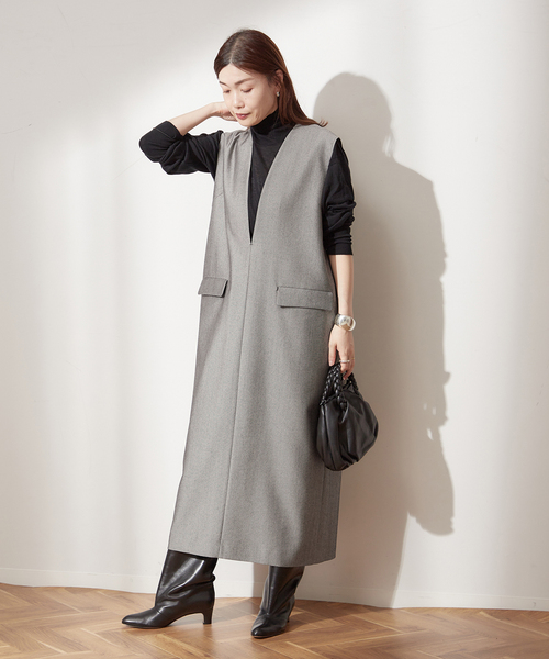 journal standard L'essage(ジャーナルスタンダードレサージュ)の「DRYツイルスリットワンピース(ワンピース・レディース・ブラック/ブラック系その他・FREE)」の6枚目の写真