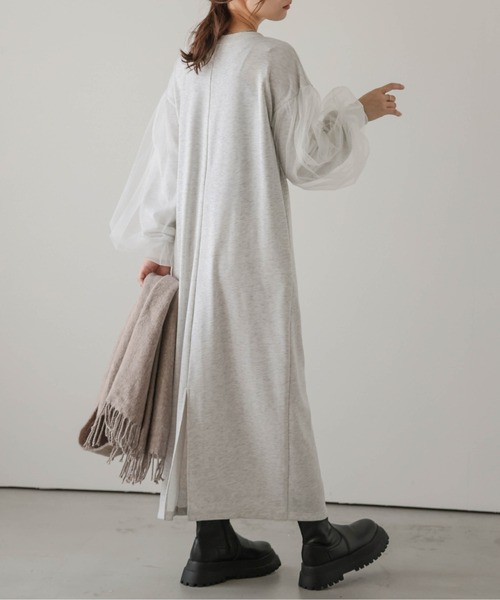 AMELY(エミリー)の「チュールドッキングスリーブワンピース(ワンピース・レディース・ブラック/グレー/ブラウン/杢グレー・フリー)」の3枚目の写真