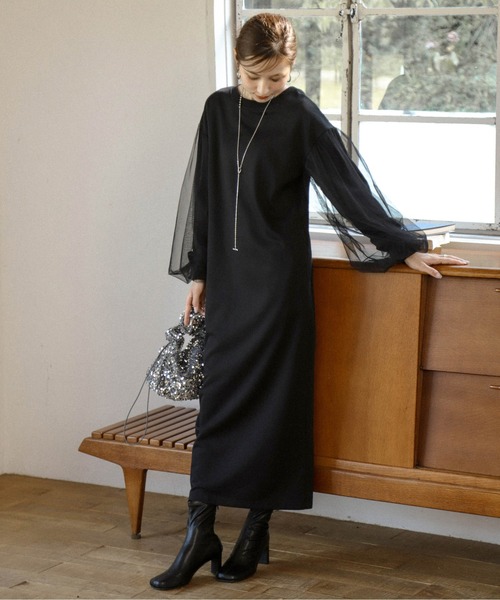AMELY（エミリー）の「チュールドッキングスリーブワンピース（ワンピース・レディース・ブラック/グレー/ブラウン/杢グレー・フリー）」の13枚目の写真