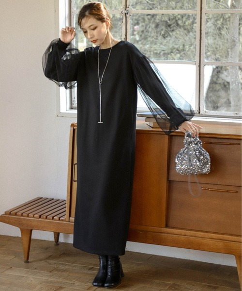 AMELY(エミリー)の「チュールドッキングスリーブワンピース(ワンピース・レディース・ブラック/グレー/ブラウン/杢グレー・フリー)」の14枚目の写真