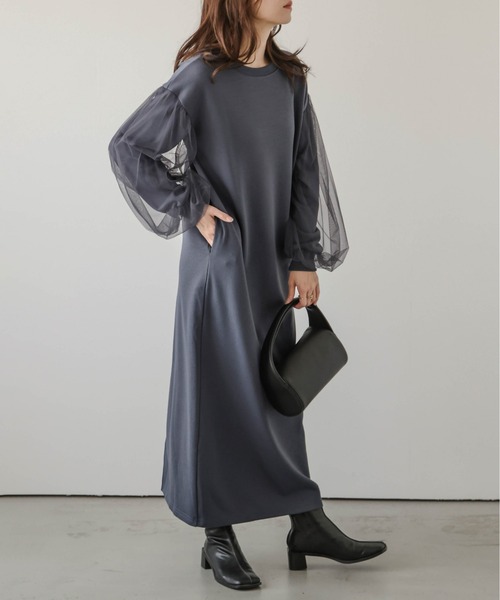 AMELY（エミリー）の「チュールドッキングスリーブワンピース（ワンピース・レディース・ブラック/グレー/ブラウン/杢グレー・フリー）」の15枚目の写真