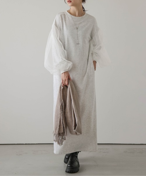 AMELY（エミリー）の「チュールドッキングスリーブワンピース（ワンピース・レディース・ブラック/グレー/ブラウン/杢グレー・フリー）」の17枚目の写真