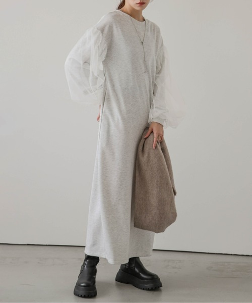 AMELY(エミリー)の「チュールドッキングスリーブワンピース(ワンピース・レディース・ブラック/グレー/ブラウン/杢グレー・フリー)」の18枚目の写真