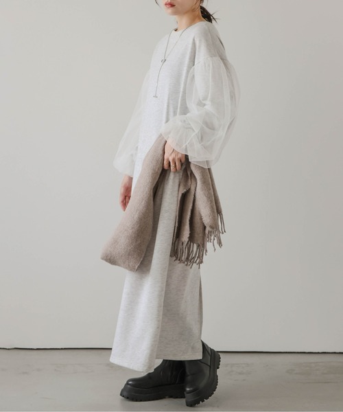 AMELY（エミリー）の「チュールドッキングスリーブワンピース（ワンピース・レディース・ブラック/グレー/ブラウン/杢グレー・フリー）」の19枚目の写真