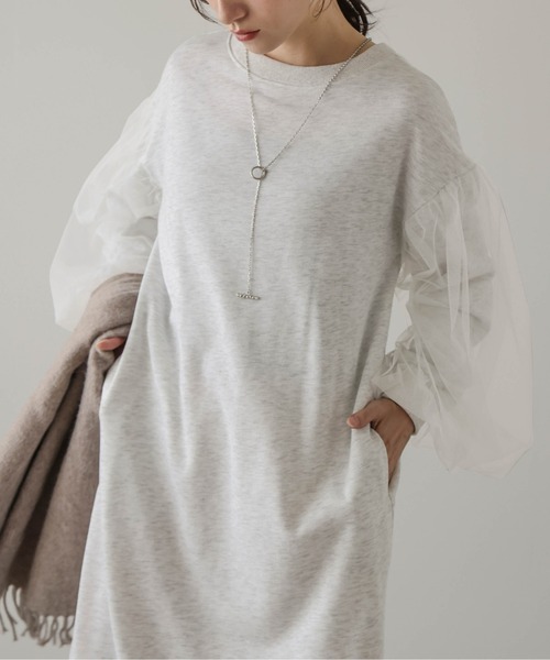 AMELY（エミリー）の「チュールドッキングスリーブワンピース（ワンピース・レディース・ブラック/グレー/ブラウン/杢グレー・フリー）」の20枚目の写真