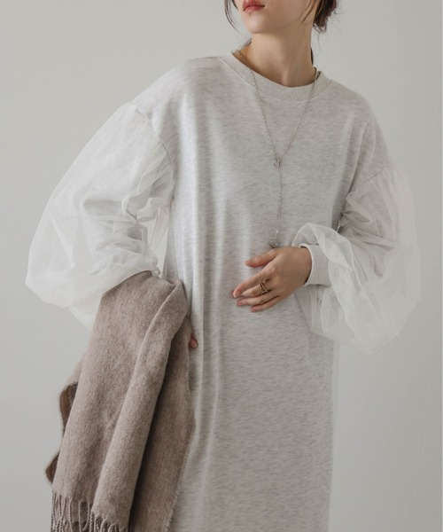 AMELY(エミリー)の「チュールドッキングスリーブワンピース(ワンピース・レディース・ブラック/グレー/ブラウン/杢グレー・フリー)」の7枚目の写真
