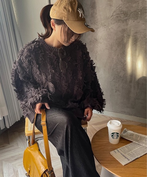 ENIM BY VICKY(エニムバイビッキー)の「フリンジニットトップス《手洗い可能》(ニット/セーター・レディース・チャコールグレー/オフホワイト・M)」の11枚目の写真