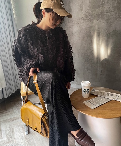 ENIM BY VICKY(エニムバイビッキー)の「フリンジニットトップス《手洗い可能》(ニット/セーター・レディース・チャコールグレー/オフホワイト・M)」の12枚目の写真