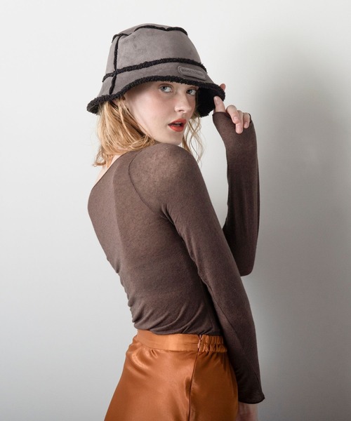 Minnetonka（ミネトンカ）の「【MINNETONKA】ミネトンカ SUEDE BOA REVERSIBLE BUCKET HAT スエード× ボアリバーシブルバケットハット（ハット・レディース・アイボリー/グレー/ブラウン・57-59cm）」の9枚目の写真