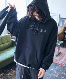 ADAM PATEK（アダムパテック）の「ADAMPATEK/doubleside logo hoodie/両面ロゴクラッシュフロッキープルパーカー（パーカー）」
