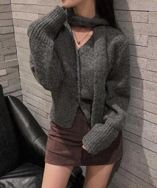 ルネ♡ボレロカーディガン セール】ワンショルダートップス×ショートニットカーディガン