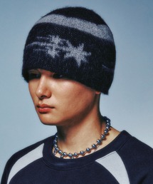 NICE GHOST CLUB（ナイスゴーストクラブ）の「A'GEM/9 × .kom 『NICE GHOST CLUB/ナイスゴーストクラブ』 STRIPE 3STAR LOGO MOHAIR BEANIE/ ボーダー3スターロゴビーニー（ニットキャップ/ビーニー・レディース）」