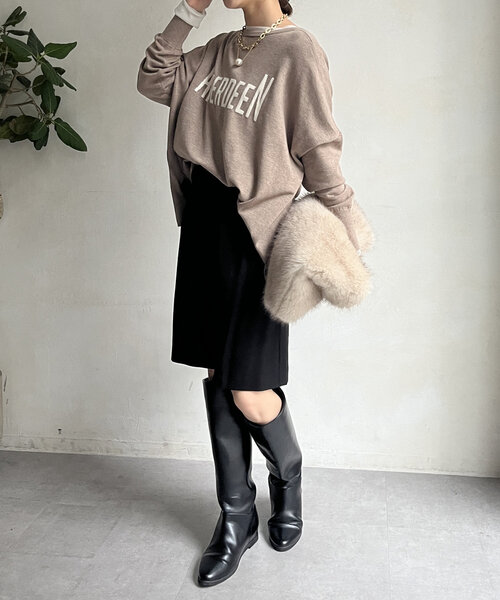 DouDou(ドゥドゥ)の「前後2WAYポンチョ風ロゴニット(ニット/セーター・レディース・カーキ/チャコールグレー/ベージュ・FREE)」の18枚目の写真