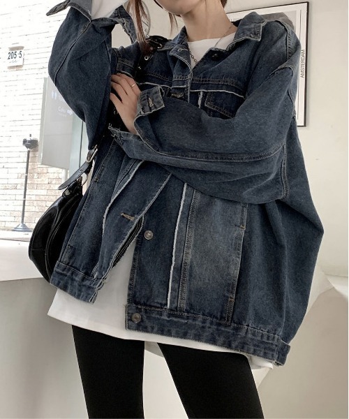 BLANC FICELLE（ブランフィセル）の「カットオフ　オーバーサイズ　デニム　ジャケット（デニムジャケット・レディース・インディゴブルー・M/L/XL）」の7枚目の写真