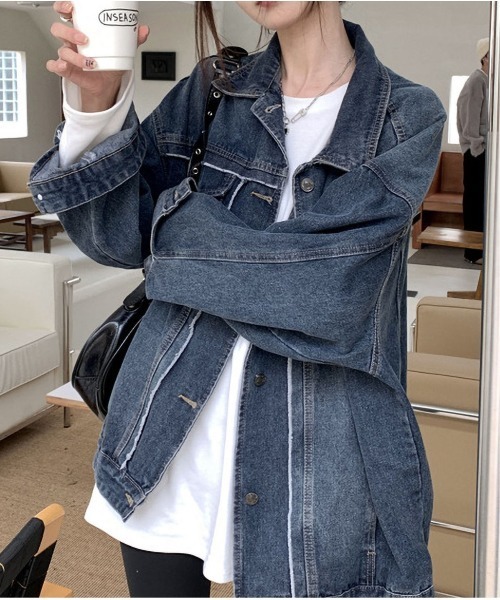 BLANC FICELLE（ブランフィセル）の「カットオフ　オーバーサイズ　デニム　ジャケット（デニムジャケット・レディース・インディゴブルー・M/L/XL）」の11枚目の写真