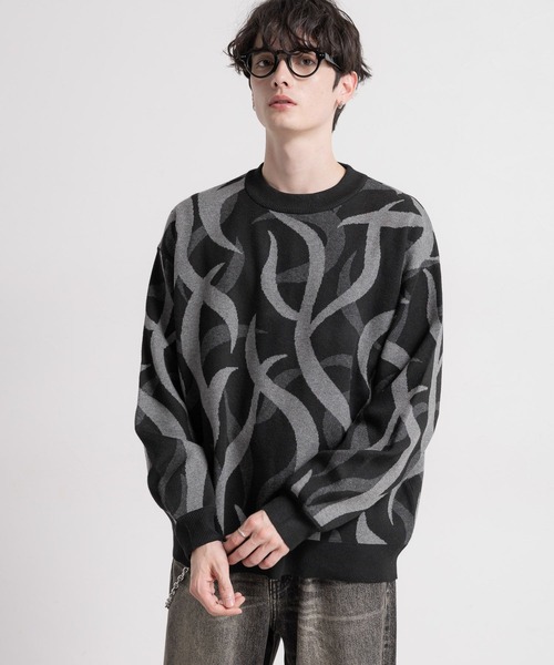 RAGEBLUE（レイジブルー）の「トライバル柄/ジャガード織りルーズニットクルー（ニット/セーター・メンズ・ブラック系その他/ホワイト系その他・LARGE/MEDIUM）」の2枚目の写真