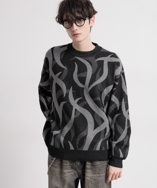 RAGEBLUE（レイジブルー）の「トライバル柄/ジャガード織りルーズニットクルー（ニット/セーター・メンズ・ブラック系その他/ホワイト系その他・LARGE/MEDIUM）」の3枚目の写真