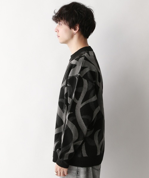 RAGEBLUE（レイジブルー）の「トライバル柄/ジャガード織りルーズニットクルー（ニット/セーター・メンズ・ブラック系その他/ホワイト系その他・LARGE/MEDIUM）」の4枚目の写真