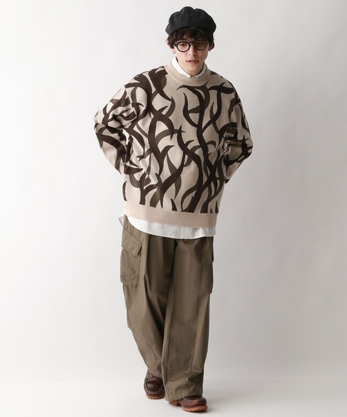 RAGEBLUE（レイジブルー）の「トライバル柄/ジャガード織りルーズニットクルー（ニット/セーター・メンズ・ブラック系その他/ホワイト系その他・LARGE/MEDIUM）」の12枚目の写真