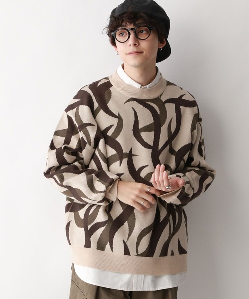 RAGEBLUE（レイジブルー）の「トライバル柄/ジャガード織りルーズニットクルー（ニット/セーター・メンズ・ブラック系その他/ホワイト系その他・LARGE/MEDIUM）」の14枚目の写真