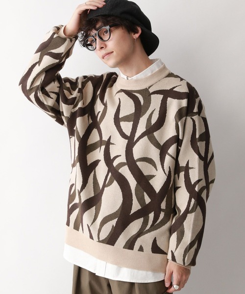 RAGEBLUE（レイジブルー）の「トライバル柄/ジャガード織りルーズニットクルー（ニット/セーター・メンズ・ブラック系その他/ホワイト系その他・LARGE/MEDIUM）」の16枚目の写真