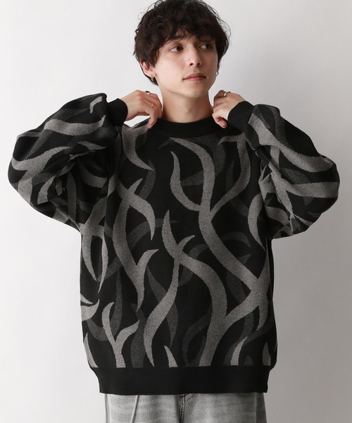 RAGEBLUE（レイジブルー）の「トライバル柄/ジャガード織りルーズニットクルー（ニット/セーター・メンズ・ブラック系その他/ホワイト系その他・LARGE/MEDIUM）」の19枚目の写真
