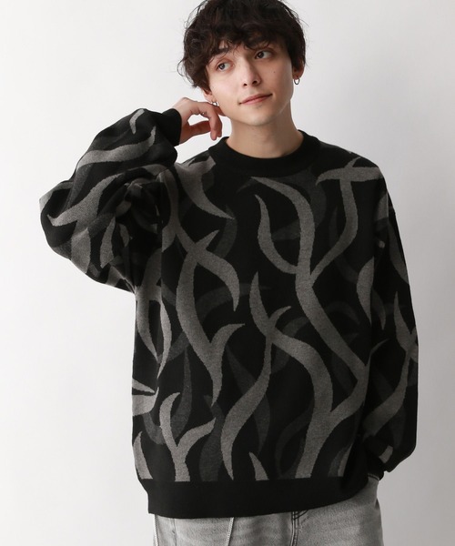 RAGEBLUE（レイジブルー）の「トライバル柄/ジャガード織りルーズニットクルー（ニット/セーター・メンズ・ブラック系その他/ホワイト系その他・LARGE/MEDIUM）」の21枚目の写真