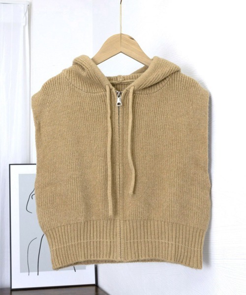 Miniministore(ミニミニストア)の「フード付きジップニットベスト ショート丈(ベスト・レディース・オフホワイト/ブラック/ベージュ/グレー/オリーブ・FREE)」の19枚目の写真